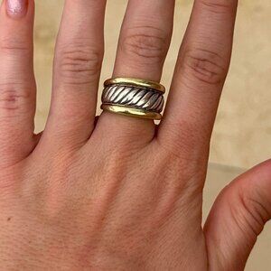 David Yurman Two-Tone Cable Cigar Band Ring – Sterling Silver & 14K Gold, Size 7